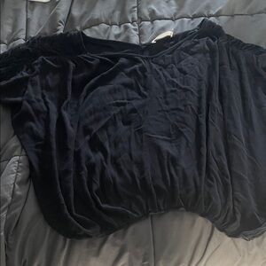 Mustard Seed Black Blouse with gathered bottom and ruched  sleeves.